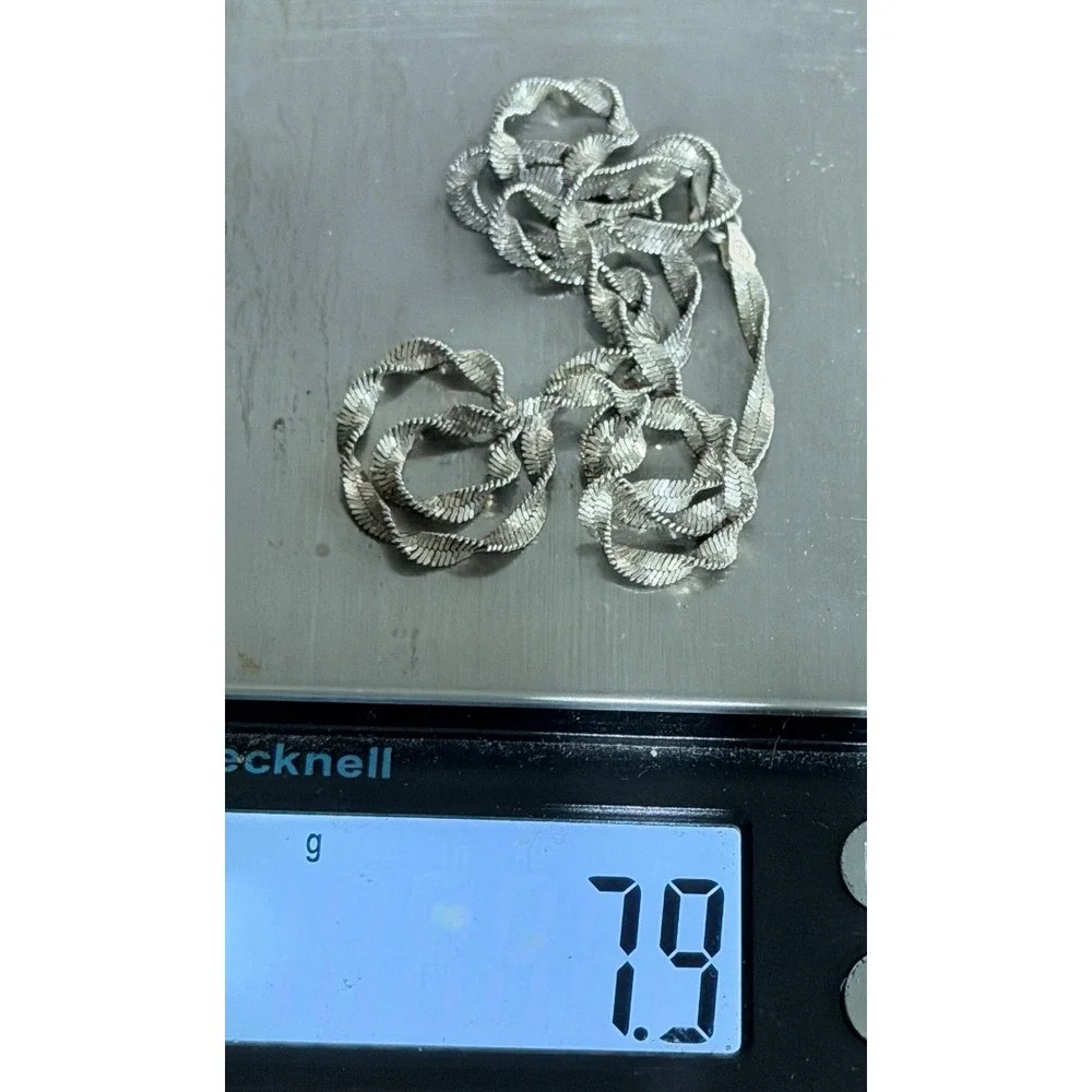 Vintage Italy Sterling Silver Twisted Herringbone Chain Necklace 20